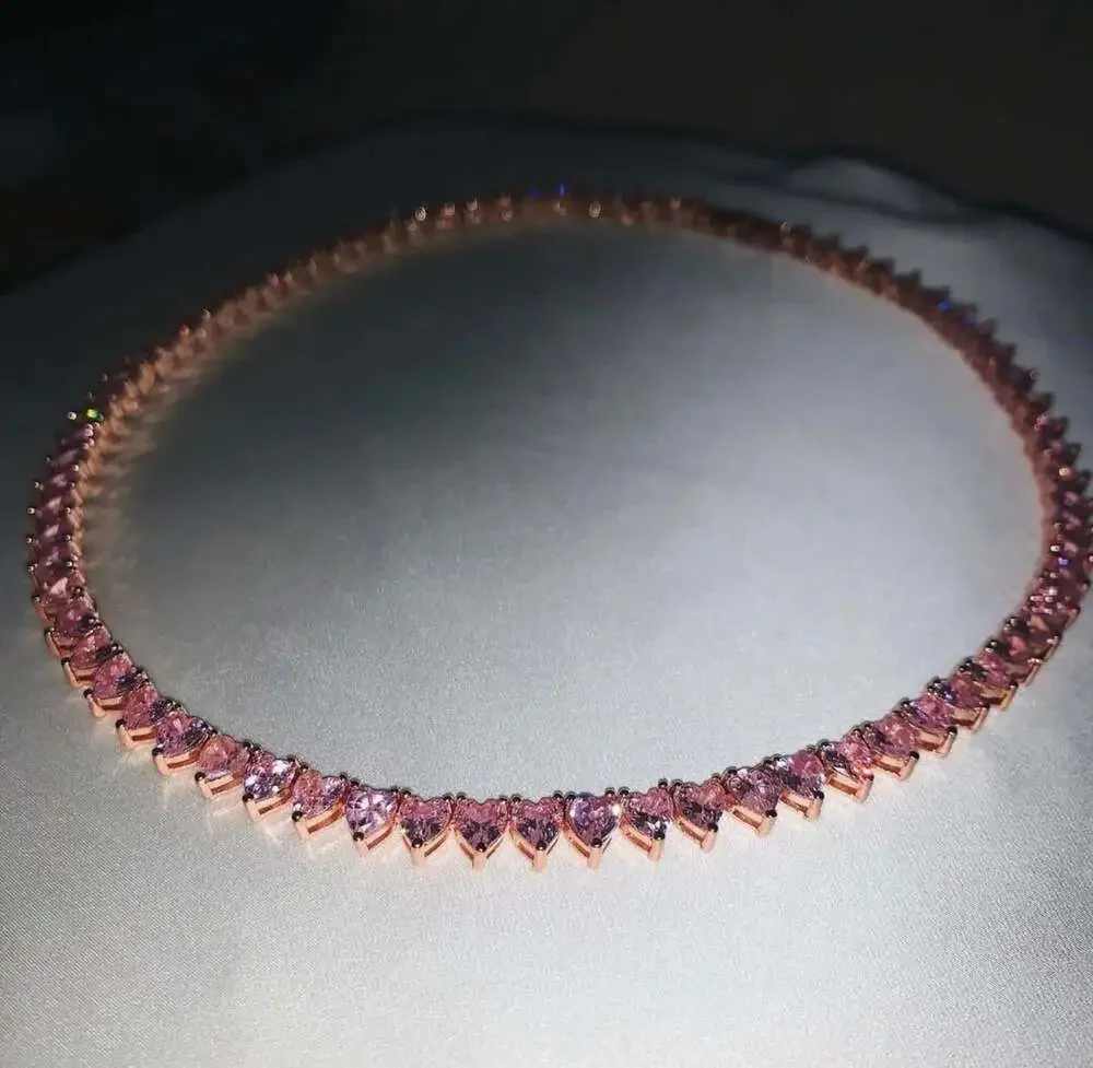Pink heart tennis choker